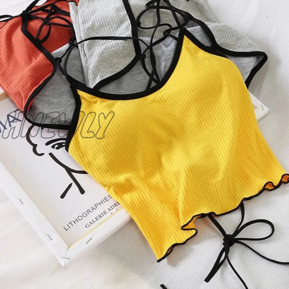 Hnewly Women Halter Tops Backless Bandage Sexy Crop Lingerie Underwear Padded Cotton Summer