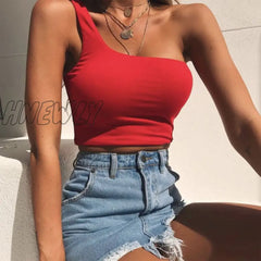 Hnewly Women Lady Female One Shoulder Crop Tops Sleeveless T - Shirt Tank Summer Beach Vest Bare