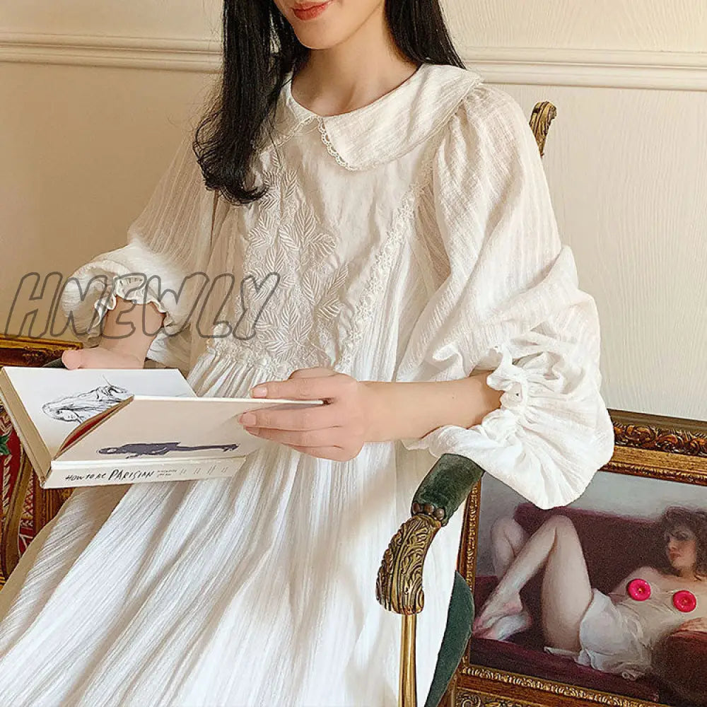 Hnewly Women Lolita Dress Princess Sleepshirts Vintage Doll Collar Embroidered Flower