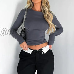 Hnewly Women Long Sleeve Slim T-Shirts O Neck Autumn Winter Causal Solid Tops Pullovers Base Tees