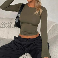 Hnewly Women Long Sleeve Slim T-Shirts O Neck Autumn Winter Causal Solid Tops Pullovers Base Tees