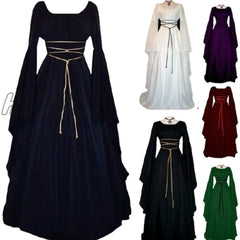 Hnewly Women Middle Age Vintage Costumes Medieval Dress Gothic Dresses Floor Length Cosplay Retro