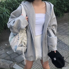 Hnewly Women Oversized Loose Hoodies Sweatshirts Autumn Winter Solid Color Long Sleeve Hooded Tops