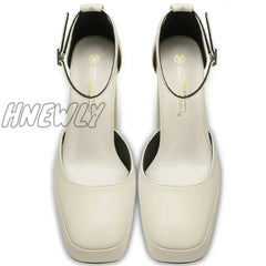 Hnewly Women Platform Mary Jane Shoes Female 2024 Spring 13.5Cm Super High Heels Ladies Square Toe