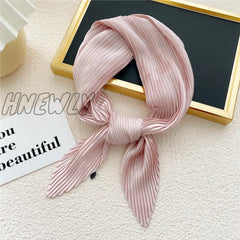 Hnewly Women Pleated Satin Scarf Headscarf Neckerchief Skinny Ribbon Square Hair Tie Band Kerchief