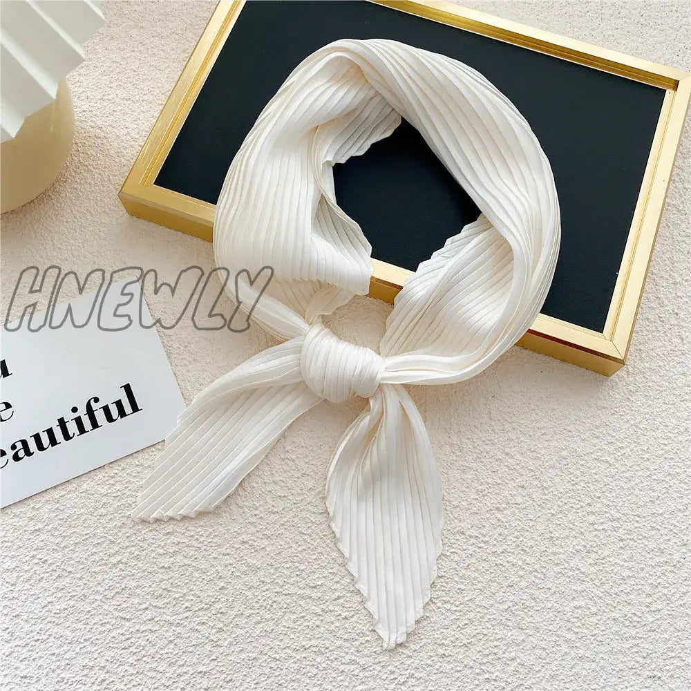 Hnewly Women Pleated Satin Scarf Headscarf Neckerchief Skinny Ribbon Square Hair Tie Band Kerchief