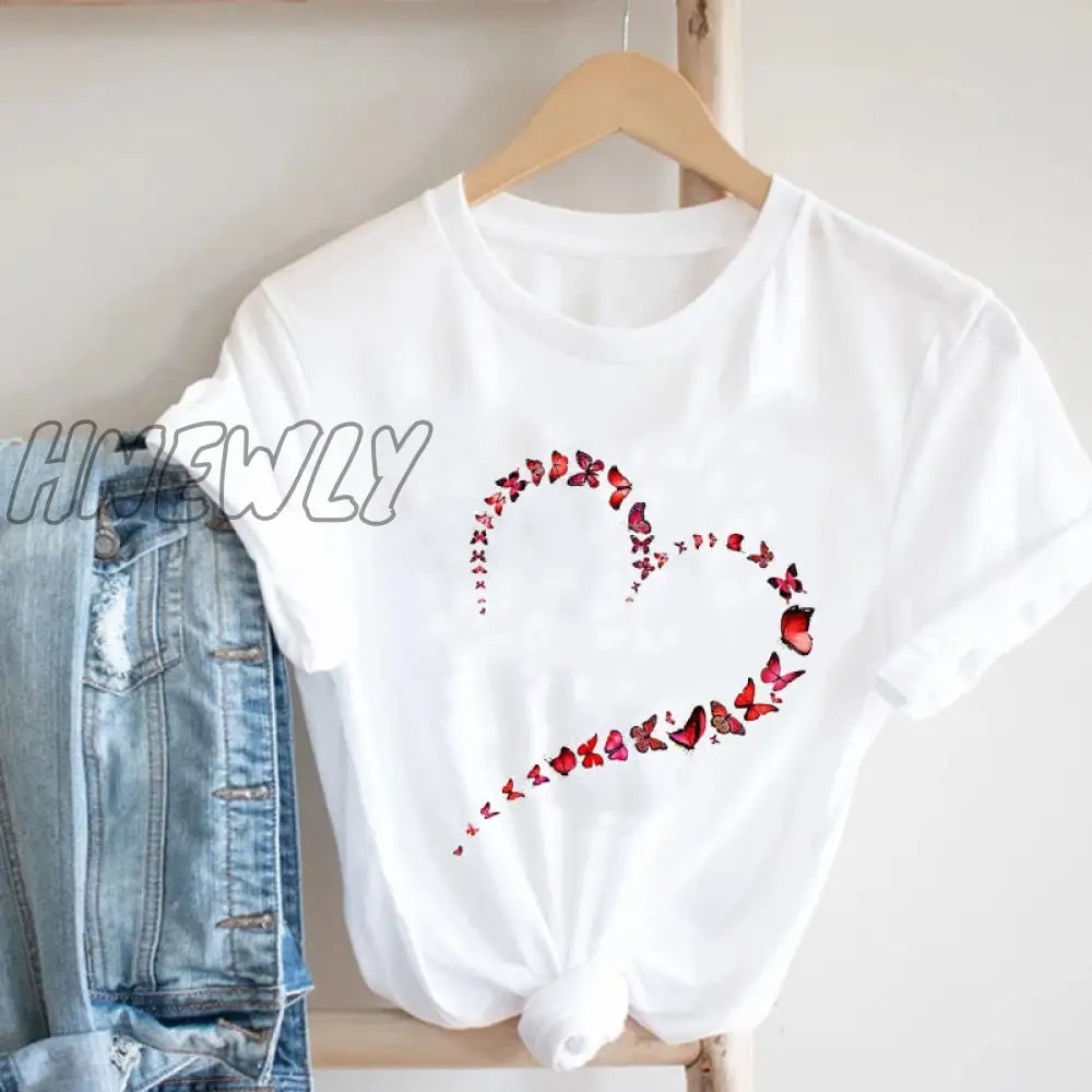 Hnewly Women Printing Butterfly 90S Sweet Love Kawaii Valentine’s Day Fashion Clothes Print Tee
