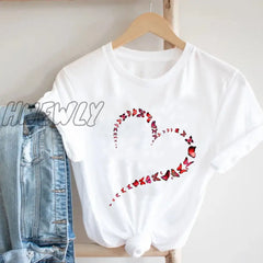 Hnewly Women Printing Butterfly 90S Sweet Love Kawaii Valentine’s Day Fashion Clothes Print Tee
