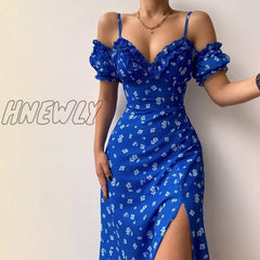 Hnewly Women¡¯S Off Shoulder Frilly Suspender Dress Party Summer Ladies Short Sleeve V-Neck Split