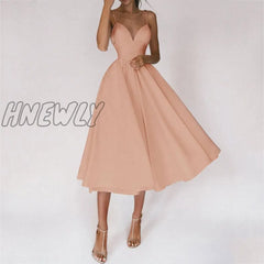 Hnewly Women Sexy Ball Gown Prom Dresses New Lady Solid V Neck Backless Party Slip Casual Summer