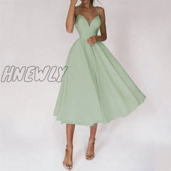 Hnewly Women Sexy Ball Gown Prom Dresses New Lady Solid V Neck Backless Party Slip Casual Summer