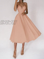 Hnewly Women Sexy Ball Gown Prom Dresses New Lady Solid V Neck Backless Party Slip Casual Summer