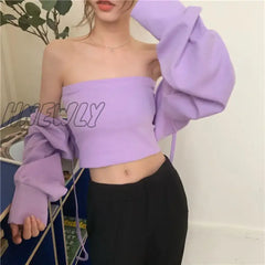 Mexzt Women Sexy Bolero Belt Cropped Sweaters Elegant Design Knitted Cardigan Autumn Winter Long