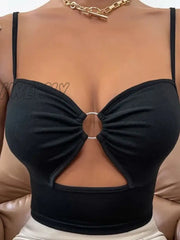 Hnewly Women Sexy Crop Tops Camisole Spaghetti Strap V Neck Cut-Out Round Ring Linked Sleeveless
