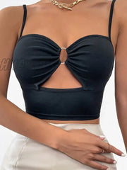 Hnewly Women Sexy Crop Tops Camisole Spaghetti Strap V Neck Cut-Out Round Ring Linked Sleeveless