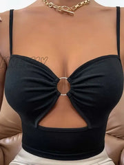 Hnewly Women Sexy Crop Tops Camisole Spaghetti Strap V Neck Cut-Out Round Ring Linked Sleeveless