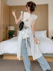 Hnewly Women Sexy Hollow Out Lace Dresses Chic Solid Bandage Design Mid-Calf Summer Simple Cross