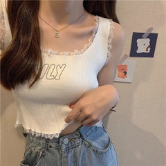 Hnewly Women Sexy Lace Up Crop Tank Tops Square Neck Plain Basic Solid Short Bottomed Top Y2K