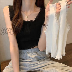 Hnewly Women Sexy Lace Up Crop Tank Tops Square Neck Plain Basic Solid Short Bottomed Top Y2K