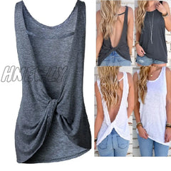 Hnewly Women Sexy Sleeveless Vest Backless Tops Open Back Knotted Crop A Line Shirt