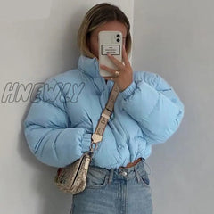 Hnewly Women Short Puffer Jacket Cotton - Padded Thick Drawstring Parkas Zipper Winter Bubble Coat