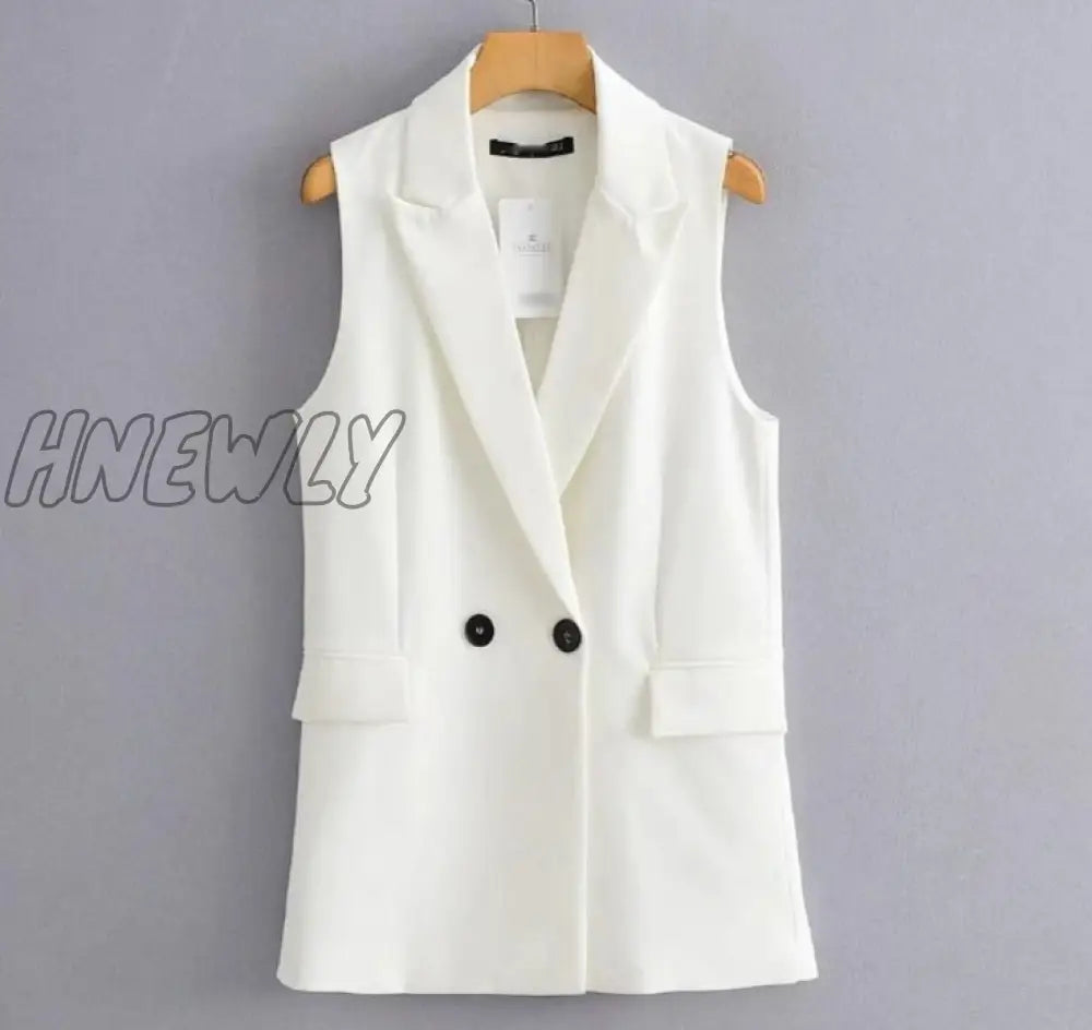 Hnewly Women Simply Sleeveless Double Breasted Vest Jacket Office Ladies Wear Casual Suit Waistcoat
