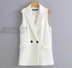 Hnewly Women Simply Sleeveless Double Breasted Vest Jacket Office Ladies Wear Casual Suit Waistcoat