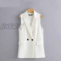 Hnewly Women Simply Sleeveless Double Breasted Vest Jacket Office Ladies Wear Casual Suit Waistcoat