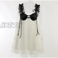 Hnewly Women Sleeveless A-Line Dress Ruffle Contrast Color Backless Party Mini For Beach Club