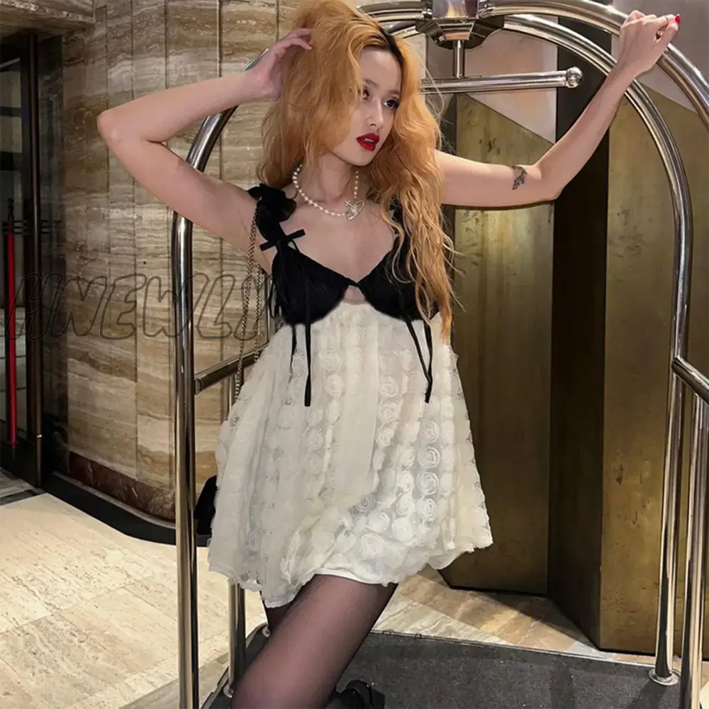 Hnewly Women Sleeveless A-Line Dress Ruffle Contrast Color Backless Party Mini For Beach Club