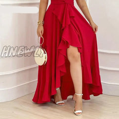 Hnewly Women Solid Chic Deep V Neck One Small Flying Sleeves Silt Backless Maxi Bodycon Sexy Party