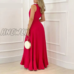 Hnewly Women Solid Chic Deep V Neck One Small Flying Sleeves Silt Backless Maxi Bodycon Sexy Party