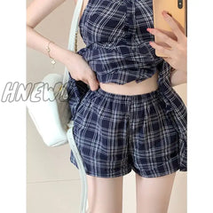 Hnewly Women Summer Plaid Sleeveless Mini Shirt Dress