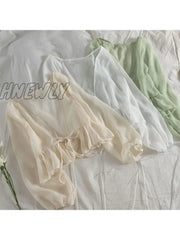 Hnewly Women Summer Sun Protection Coat Lace Bow Ruffle Cardigan Shirt Female Blouse Tops For Woman