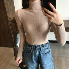 Hnewly Women Sweaters Autumn Winter Tops Korean Slim Pullover Knitted Sweater Jumper Soft Warm Pull