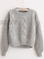 Hnewly Women Sweaters Warm Pullover And Jumpers Crewneck Mohair Twist Pull Autumn Knitted Christmas