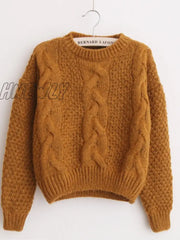 Hnewly Women Sweaters Warm Pullover And Jumpers Crewneck Mohair Twist Pull Autumn Knitted Christmas
