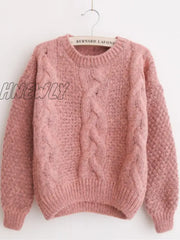 Hnewly Women Sweaters Warm Pullover And Jumpers Crewneck Mohair Twist Pull Autumn Knitted Christmas