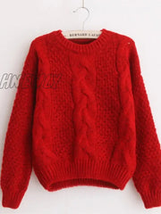 Hnewly Women Sweaters Warm Pullover And Jumpers Crewneck Mohair Twist Pull Autumn Knitted Christmas