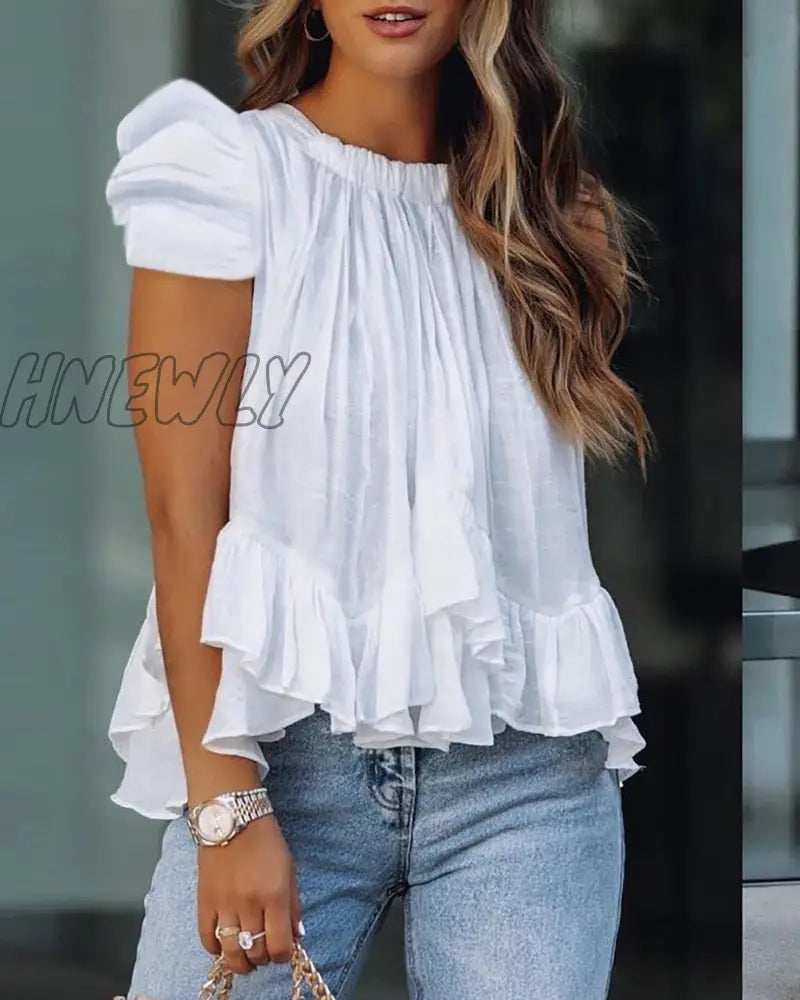 Hnewly Women Trendy Elegant Casual Shirt Female Stylish Blouse One Shoulder Solid Color Loose Fit