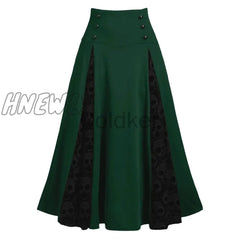 Hnewly Women Vintage Lace-Up Skirts Skull Lace Stitching Buttons Big Swing Skirt Female Halloween