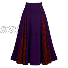 Hnewly Women Vintage Lace-Up Skirts Skull Lace Stitching Buttons Big Swing Skirt Female Halloween