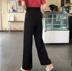Hnewly Women Wide Leg Pants Summer Thin Fabric High Waist Pockets Button Fly Long Trousers Casual