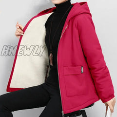 Hnewly Women Winter Coat New Korean Large Size Loose Hooded Jacket Autumn Casual Plus Velvet Female