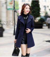 Hnewly Women Wool Blend Warm Long Coat Autumn Winter Plus Size Female Slim Fit Lapel Woolen