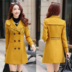 Hnewly Women Wool Blend Warm Long Coat Autumn Winter Plus Size Female Slim Fit Lapel Woolen