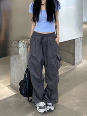 Hnewly Women Y2K Cargo Pants Casual Baggy Straight With Big Pockets Joggers Trousers Female Vintage