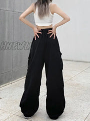 Hnewly Women Y2K Cargo Pants Casual Baggy Straight With Big Pockets Joggers Trousers Female Vintage