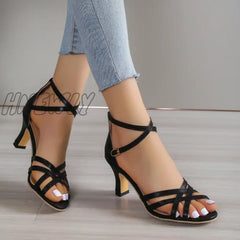Women’s Ankle Strap Gladiator Sandals Women High Heels Cross Straps Gold Sandalias Mujer Summer