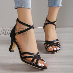 Women’s Ankle Strap Gladiator Sandals Women High Heels Cross Straps Gold Sandalias Mujer Summer